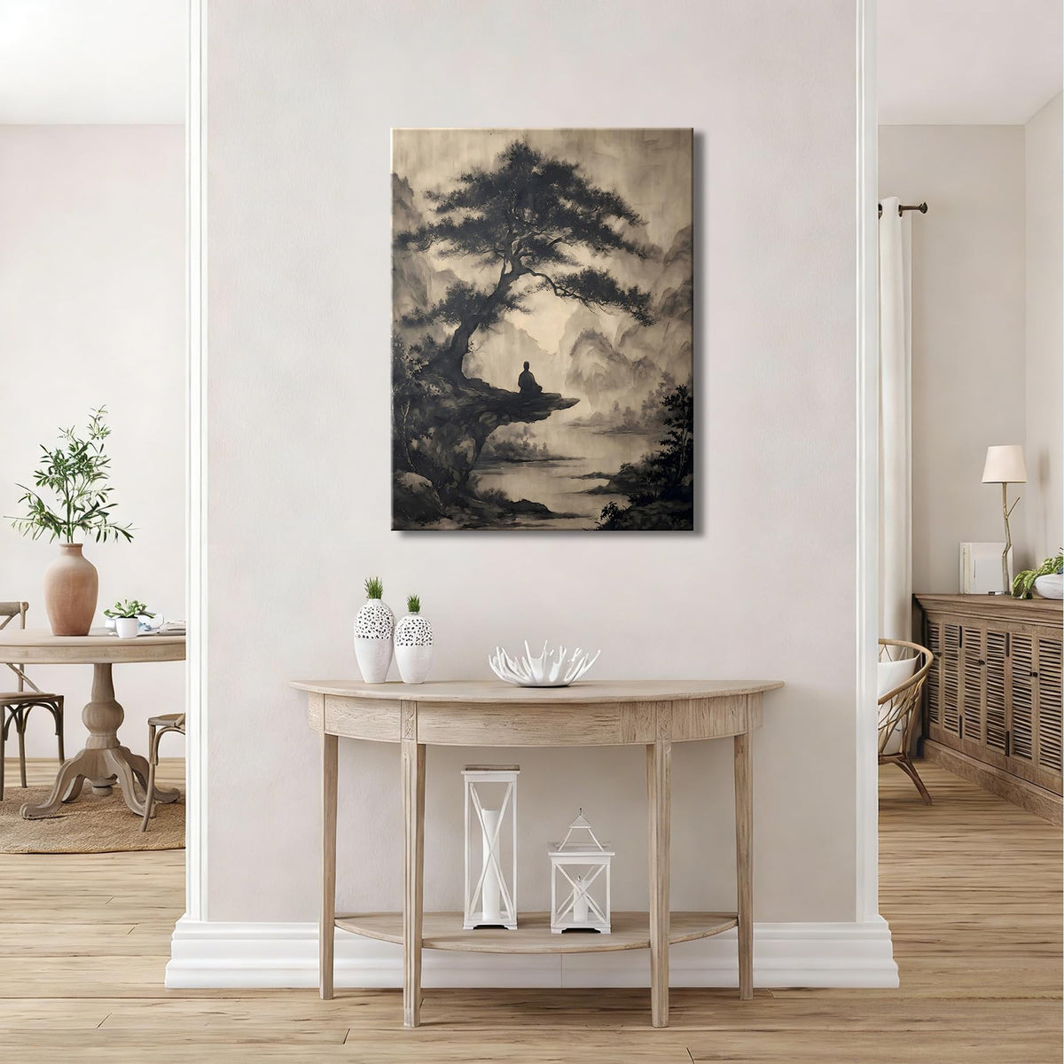 Framed Chinese Ink Meditation Monk Canvas Wall Art (Pictures30 / 30"L x 20"W)