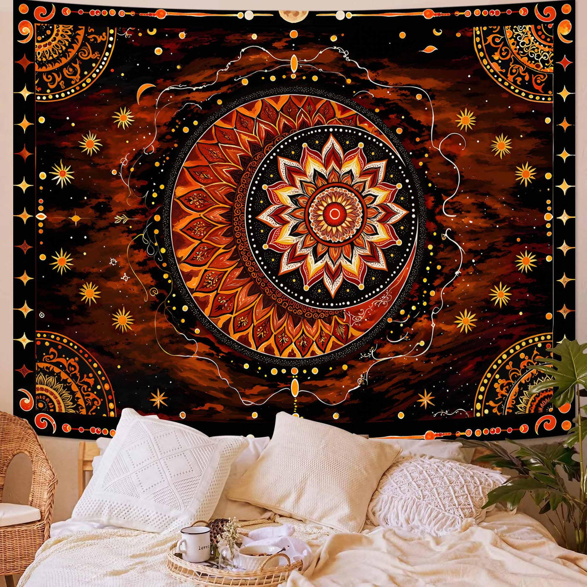 Celestial Mandala Tapestry (90"L x 70"W / Red Yellow Black)