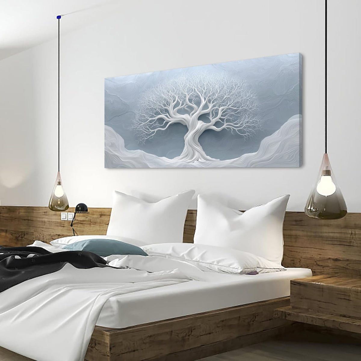 White Tree Wall Art for Living Room Office Natural Minimalism Minimalist Art Abstract Geometric Tree of Life Painting Prints Contemporary Canvas Artwork Dining Bedroom Decor Large (Contemporary / White Bare Tree Wall Art / 46L" x 23W")