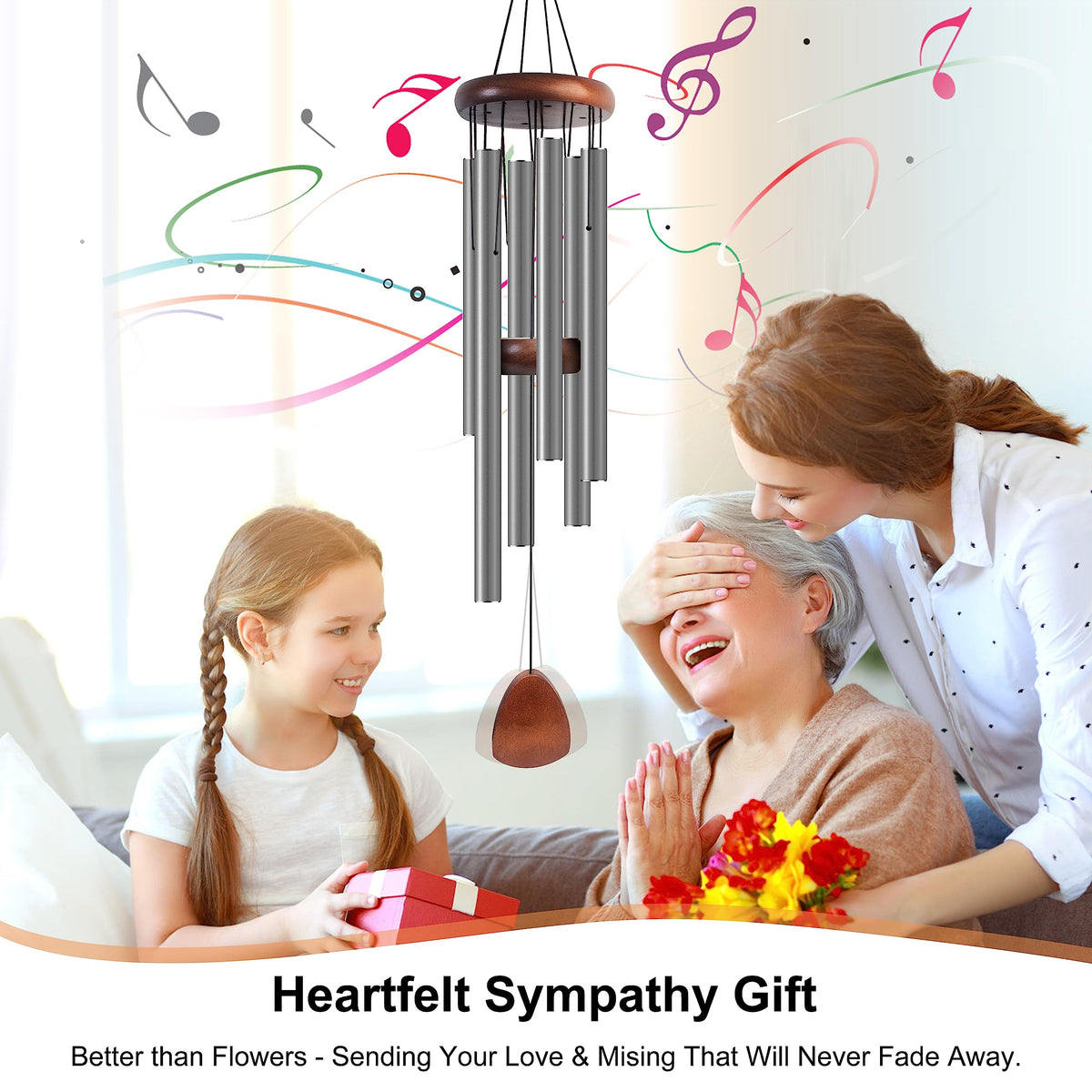 37" Aluminum Wind Chimes for Outside (Silver Grey / Classic 37")