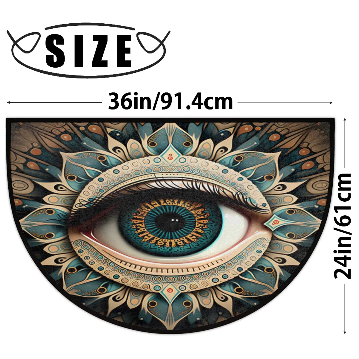 Evil Eye Half Round Doormat Boho Eye Semi Circle Area Rug Non Slip Indoor Outdoor Entrance Half Moon Rug Absorbent Durable Washable Front Floor Mat for Kitchen Bedroom Patio Fireplace Eye Pad (B01:evil Eye Boho 2)