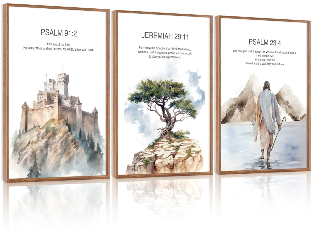 Christian Bible Verse Framed Canvas Wall Art Set Of 3 (Bible wall art)