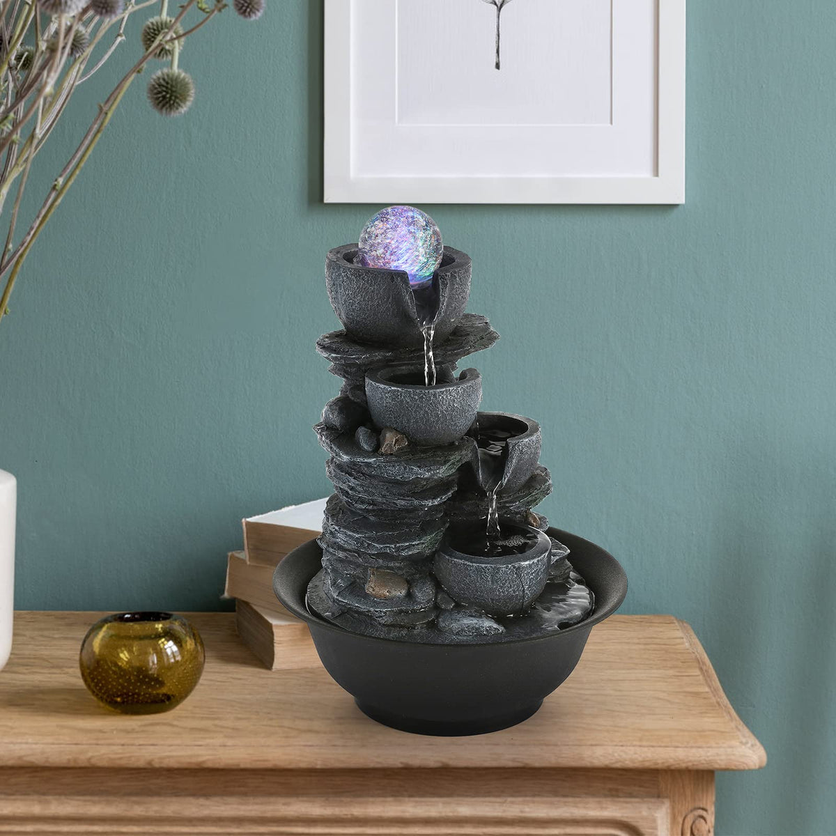 Water Fountain Tabletop Waterfall Fountains Indoor with LED (Style 5)