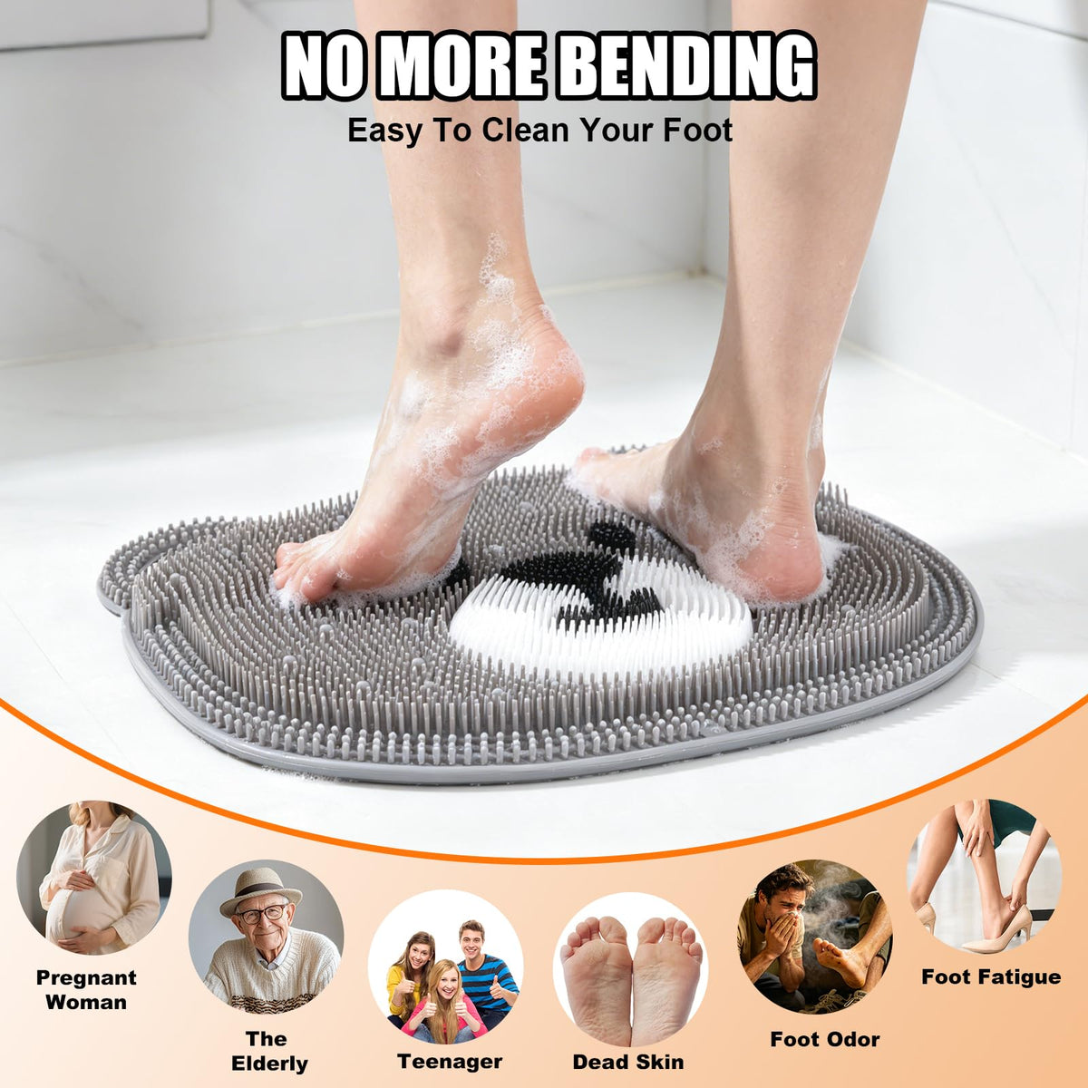Silicone Shower Foot Scrubber Mat with Non (Grey Bear)