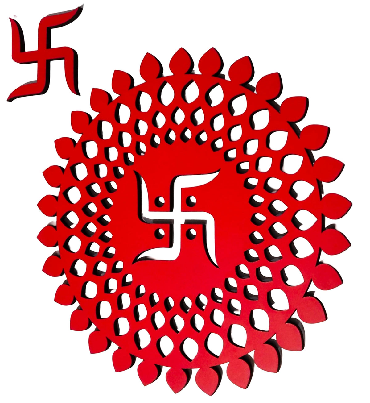 Red Round Decorative Wall Art Mdf Wooden Chakra For Temple (MANDALA -Red / 12"L x 12"W)