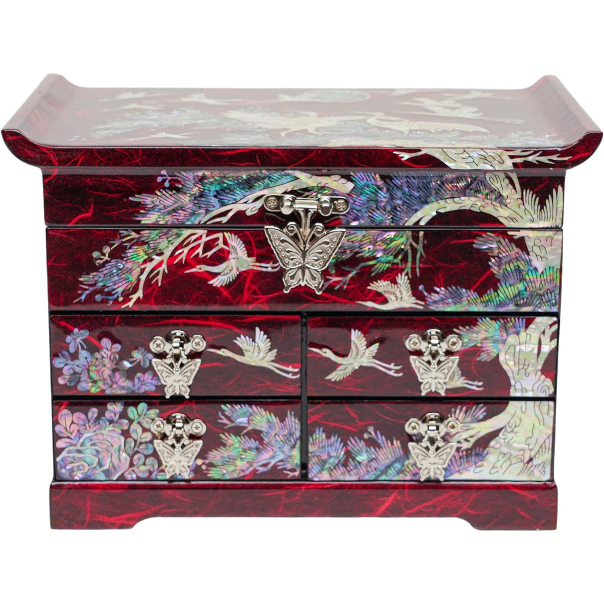 Mother of Pearl Jewelry Organizer Box (Crane_Red)