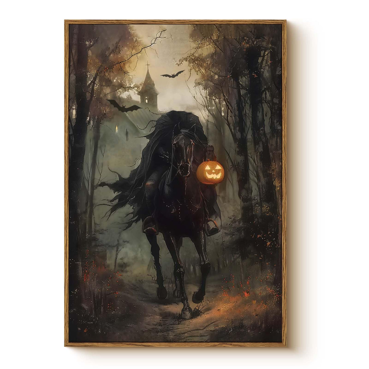 Vintage Halloween Spooky Headless Horseman Framed Wall Art (Knight / 24"L x 16"W)