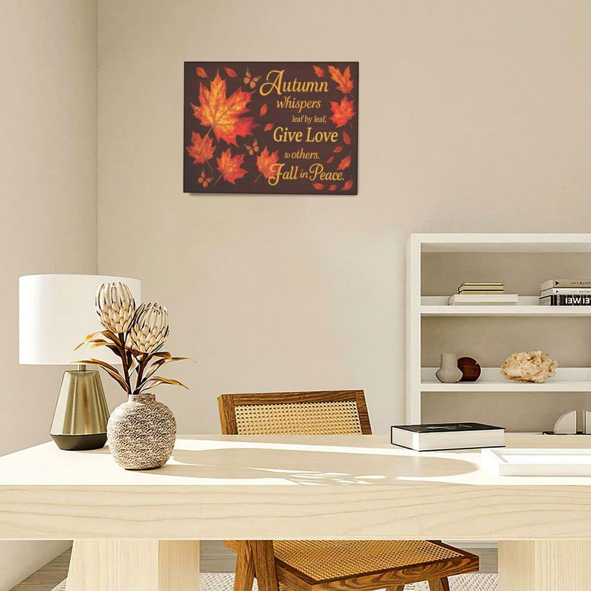 Fall Maple Leaves Wall Art Christian Canvas Wall Decor Pictures Christ Paintings Prints Religious Bible verse Artwork Framed Decorations For Church Prayer Room Bathroom Bedroom Living Room Gifts 16" x 12" (Maple Leaves / 16"L x 12"W)