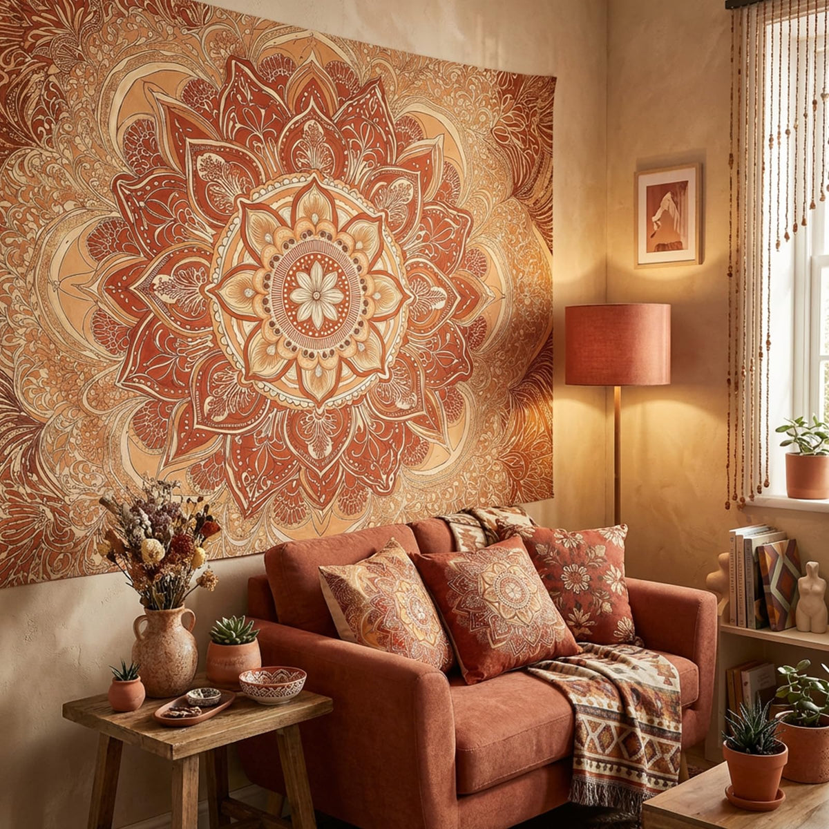 Tapestry Ornate Floral Mandala Tapestries Bohemian Indian Tapestries Elegant Pattern Wall Tapestry Bedroom Dormitory Living Room Decoration 80"x60" (Earth Tones / 80"L x 60"W)
