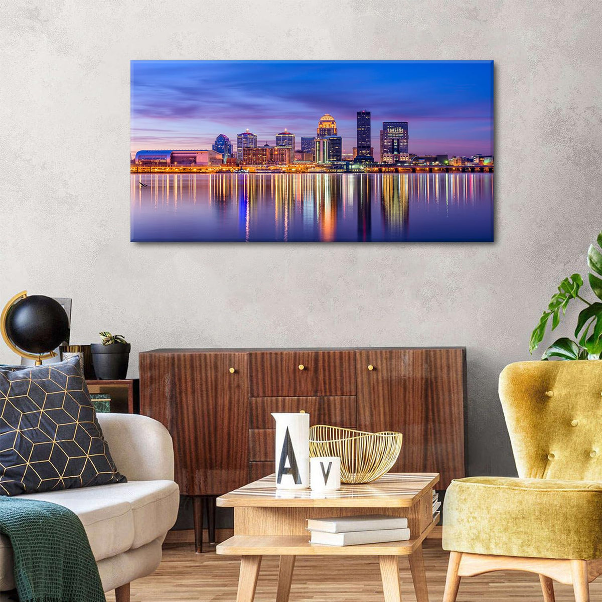 Louisville City Wall Art Sunset Kentucky Decor Colorful Waterfront Park Canvas Prints Pictures Louisville Skyline Painting Cityscape Poster Artwork for Kitchen Living Room Home Decoration 24x48” (48"L x 24"W / Louisville)