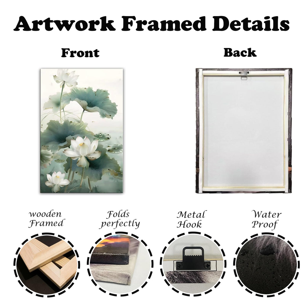 White Lotus Flower Canvas Wall Art Lotus Floral Pond Painting Pictures Zen Inspired Wall Decor for Living Room Bedroom Bathroom Home (Artwork-8 / 24"L x 16"W)