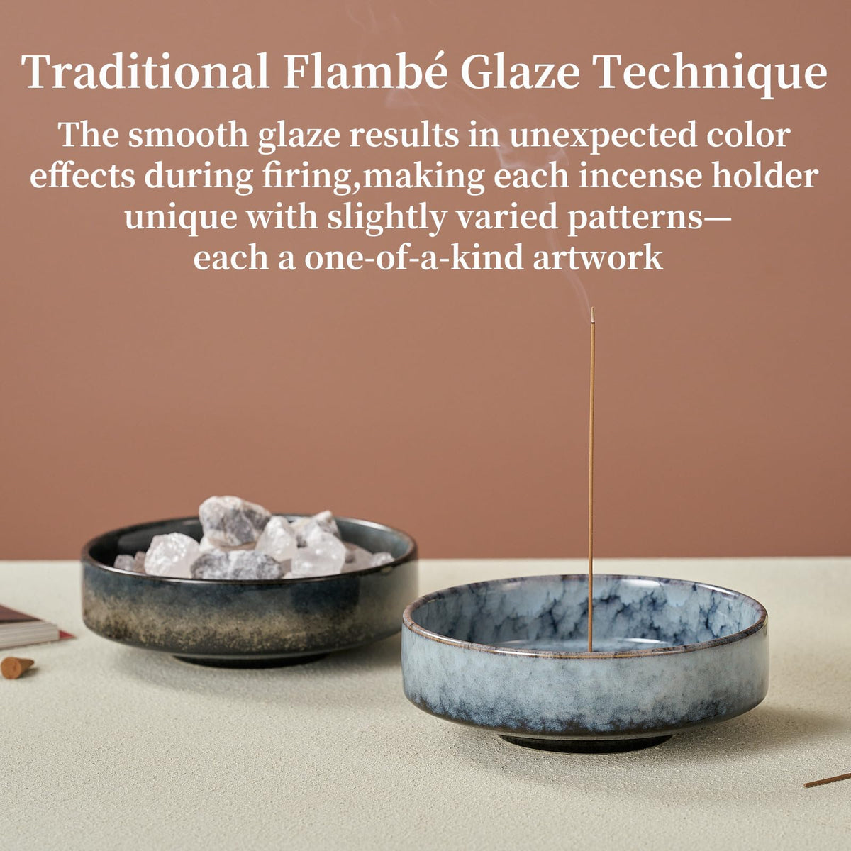 6" Thickened Ceramic Incense Holder Burner Bowl for Sticks with 10 Holes (Black)