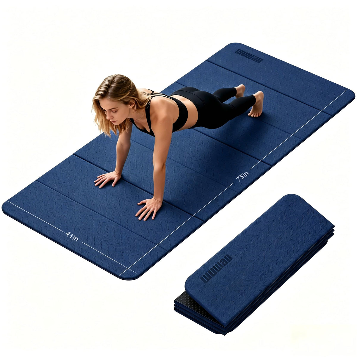 Foldable TPE Yoga Mat Thick 10mm (Dark Blue)
