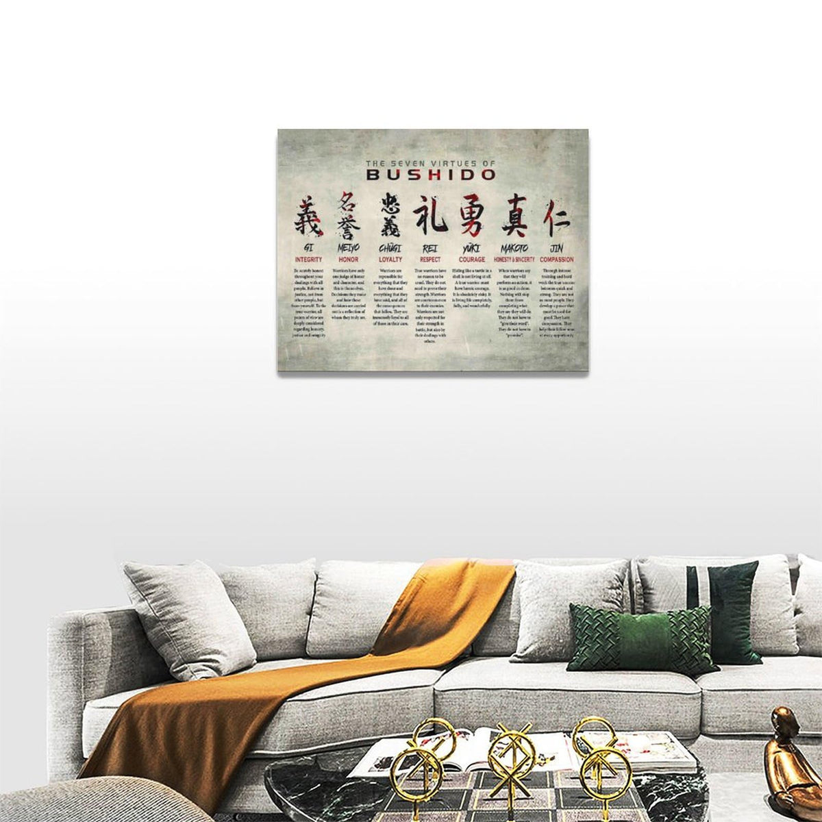 Japanese Bushido Canvas Wall Art Japan Samurai Culture Theme Pictures Wall Decor Inspirational Warrior Quotes Poster Prints Painting Framed Artwork for Bedroom Living Room Bathroom Office 16"x12" (16"L x 12"W / Bushido)