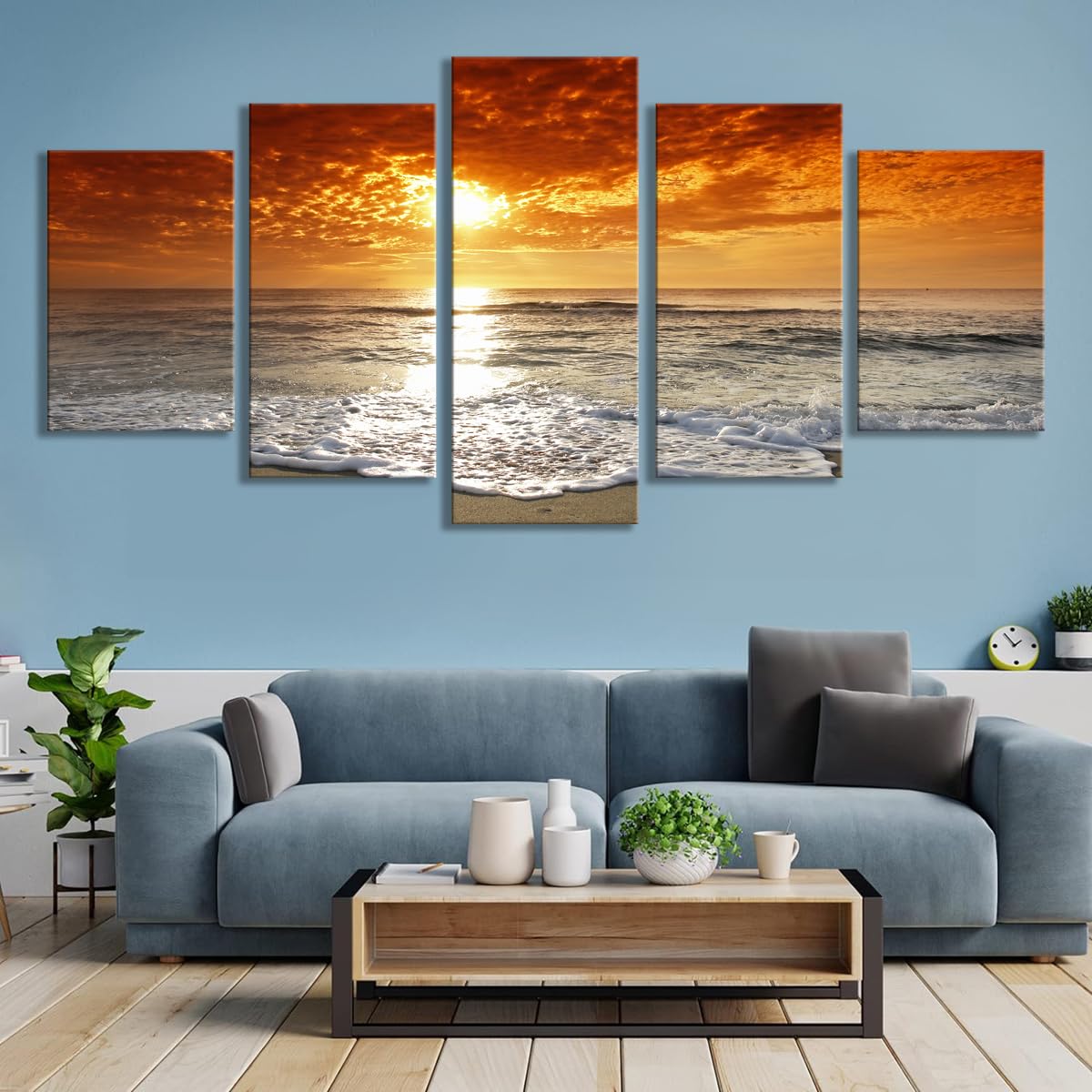Grand Sight Extra Large 5 Panels Modern Landscape Artwork Seascape Giclee Canvas Prints Sea Beach Pictures to Photo Paintings on Canvas Wall Art for Home Decorations Wall Decor (16x24inchx2,16x32inchx2,16x40x1 / Artwork7)