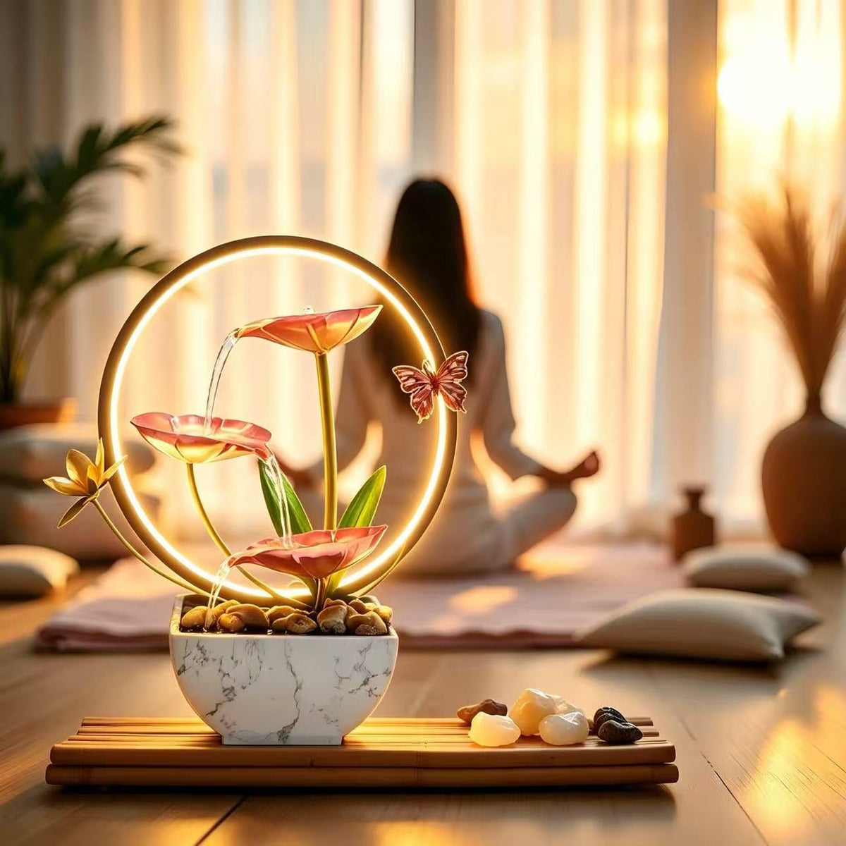 11'' H Pink Indoor Desktop Tableop Fountain Decoration (Pink Led)