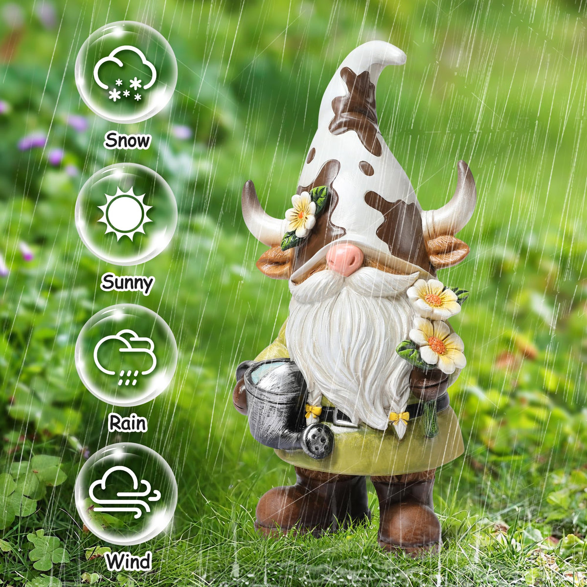 Garden Gnomes Statue Farm Cow Gnome Figurine (Green)