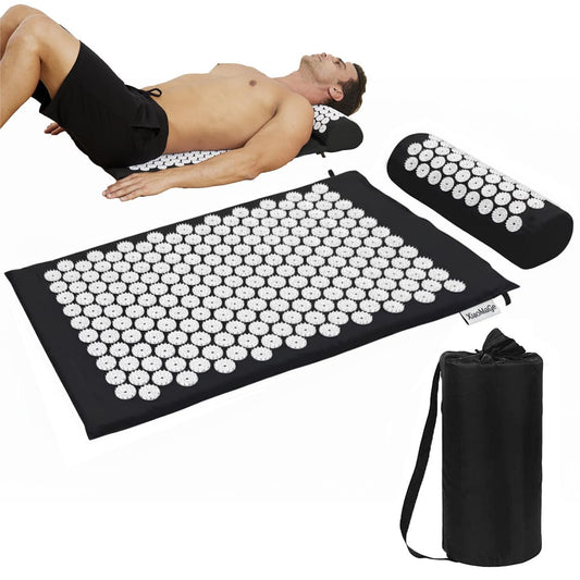 28.7" Acupressure Mat and Pillow Set with Carry Bag (Black)