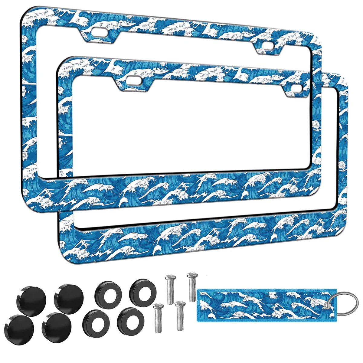 Blue Ocean Wave License Plate Frame for Women 2Pc Car Tag (for blue ocean wave / 2 pack)