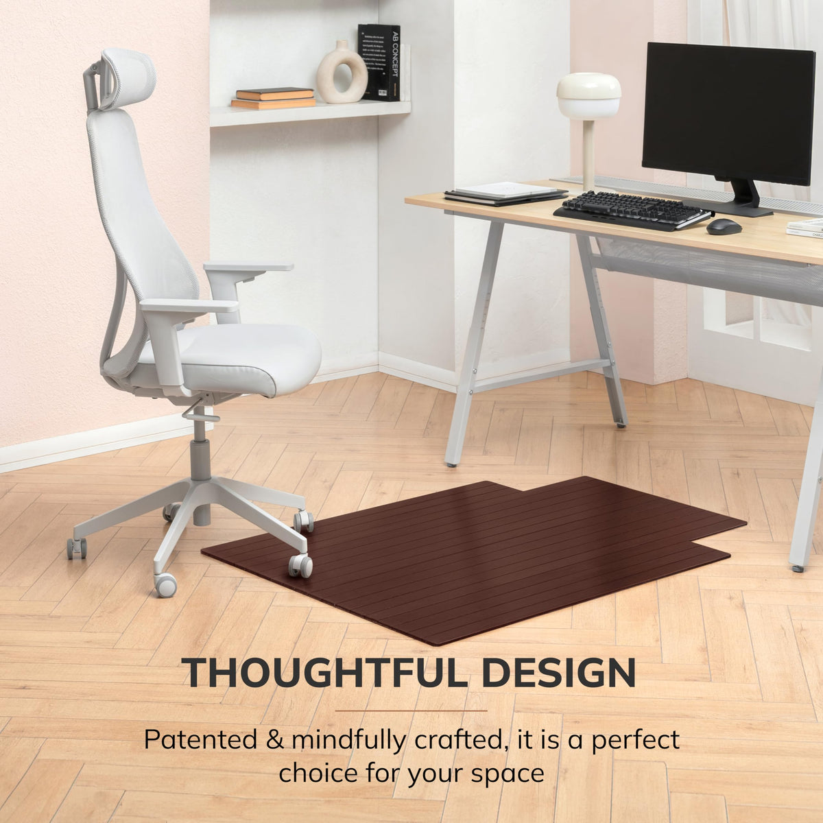48" x 36" Bamboo Office Chair Mat for Carpet & Hardwood Floor (Dark Cherry / 48" x 36" / With Lip)