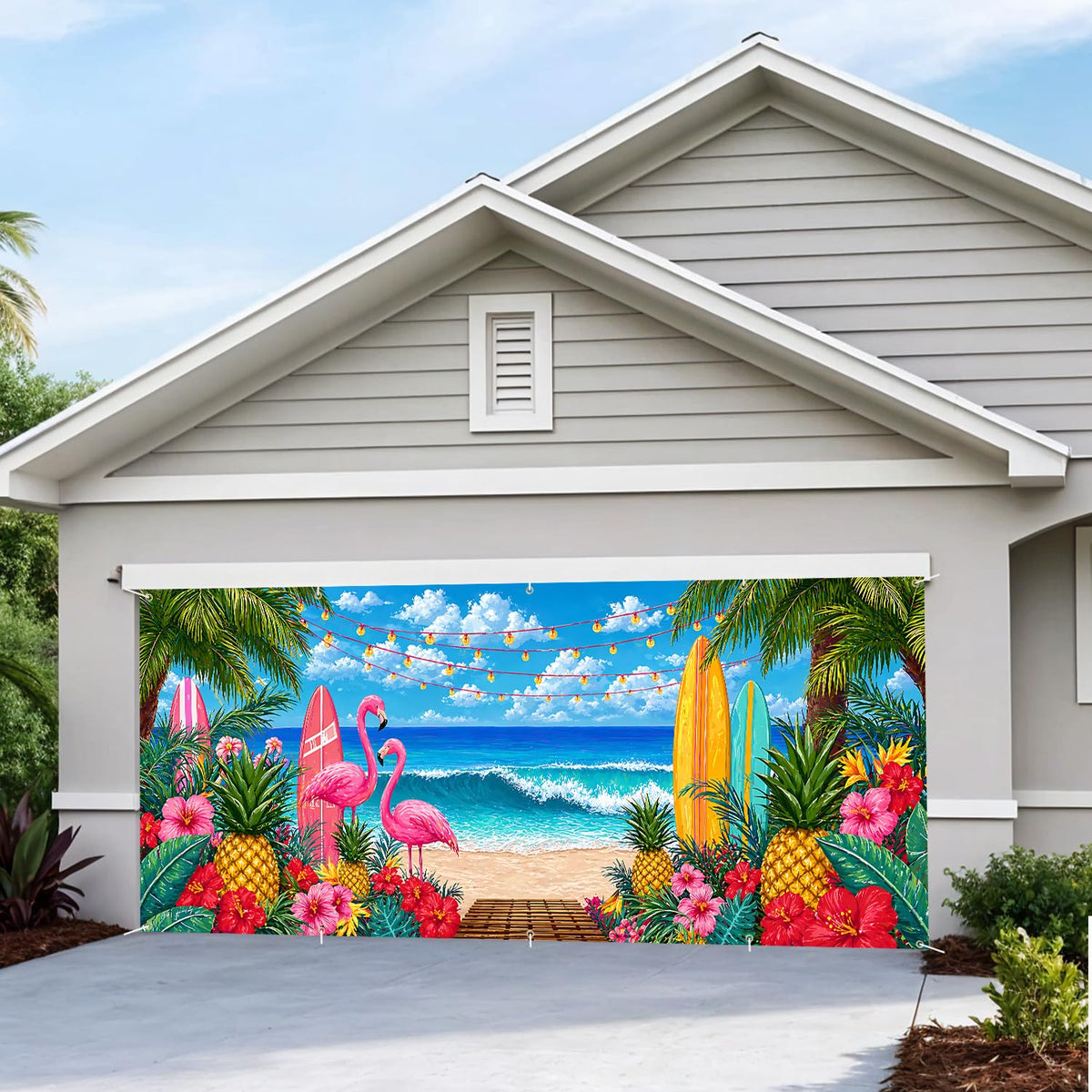 Tropical Beach Garage Door Banner Cover (205 / 7 x 16 ft)