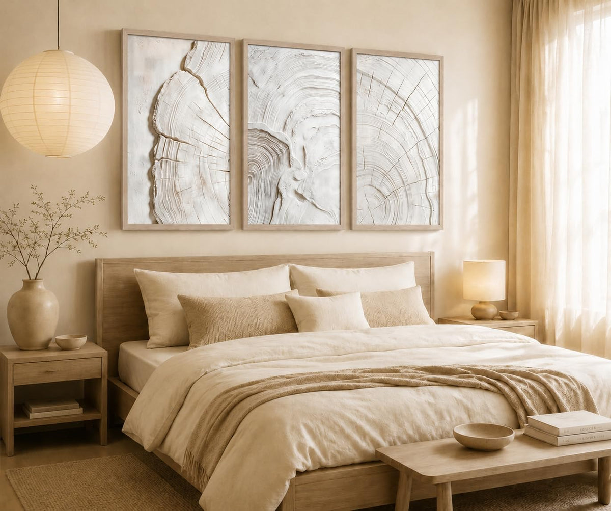 Abstract White Tree Ring Wall Art (Tree Ring / 12 X 16 Inches)