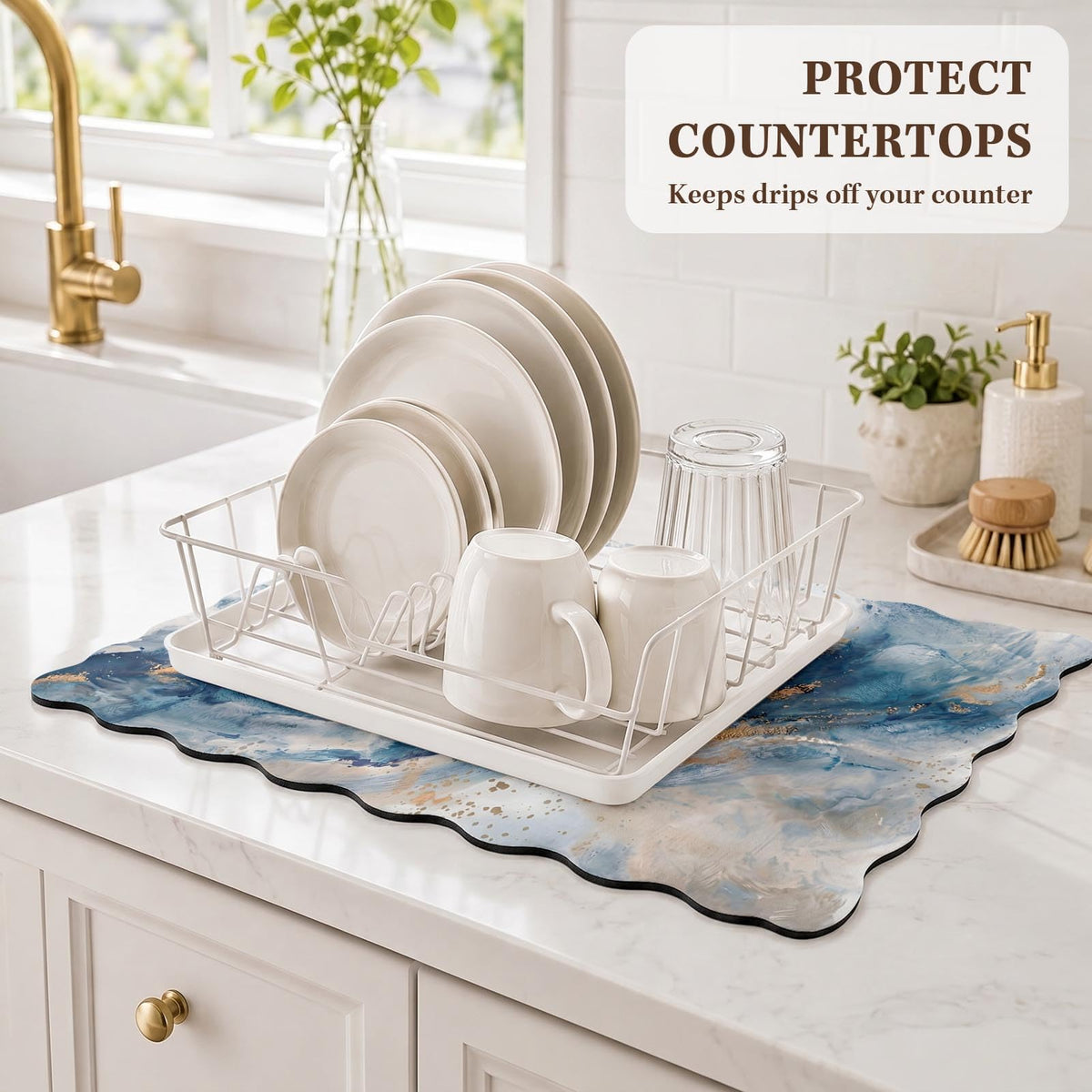 Scalloped Dish Drying Mat 2 (Abstract Marble / 12x19 inch)