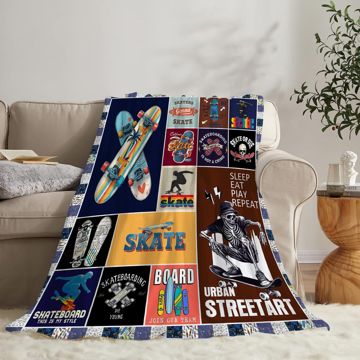 Skateboard Throw Blanket (60"x80" / Skate)