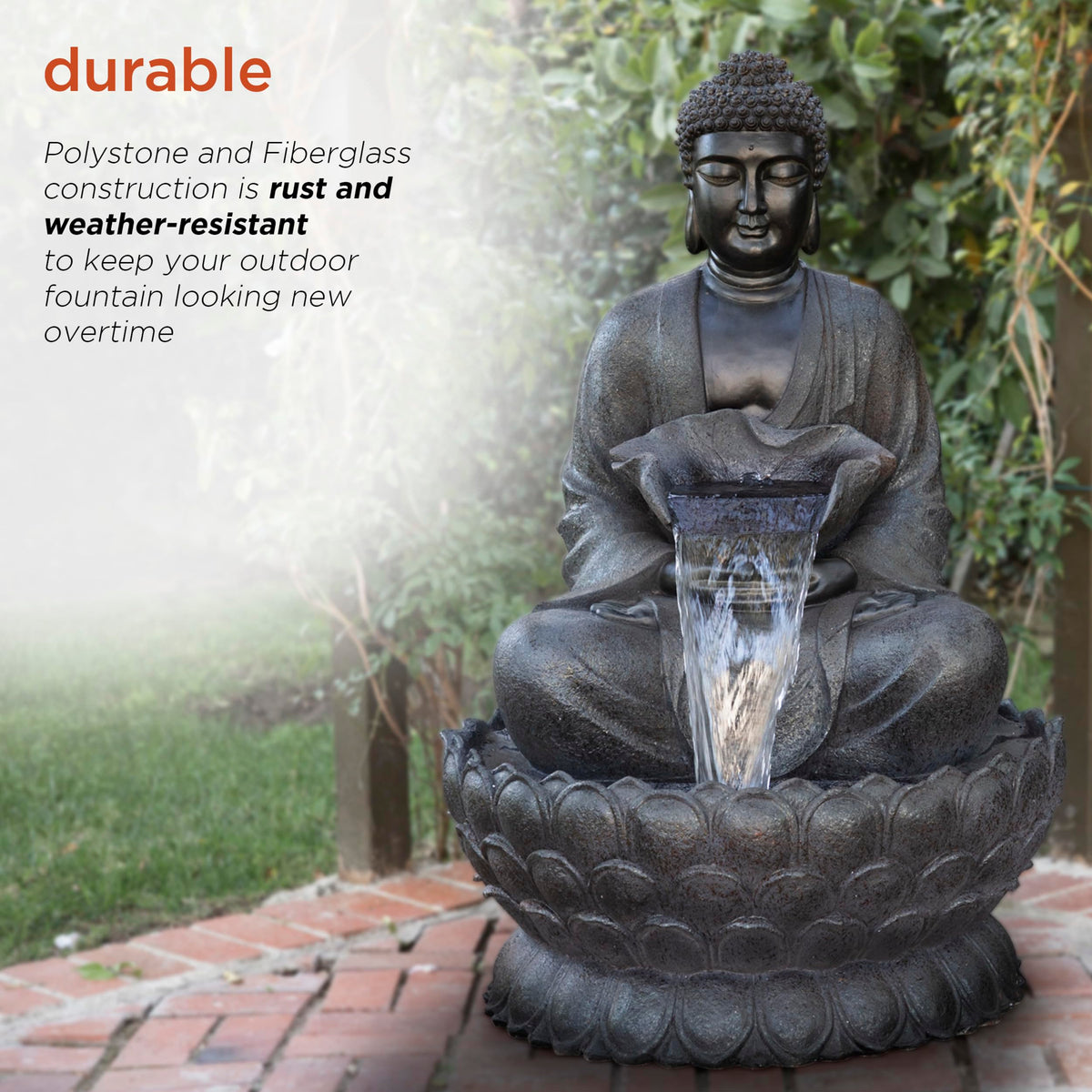 WIN1170 53" Outdoor Floor Calming Buddha Statue Waterfall Fountain (Gray)