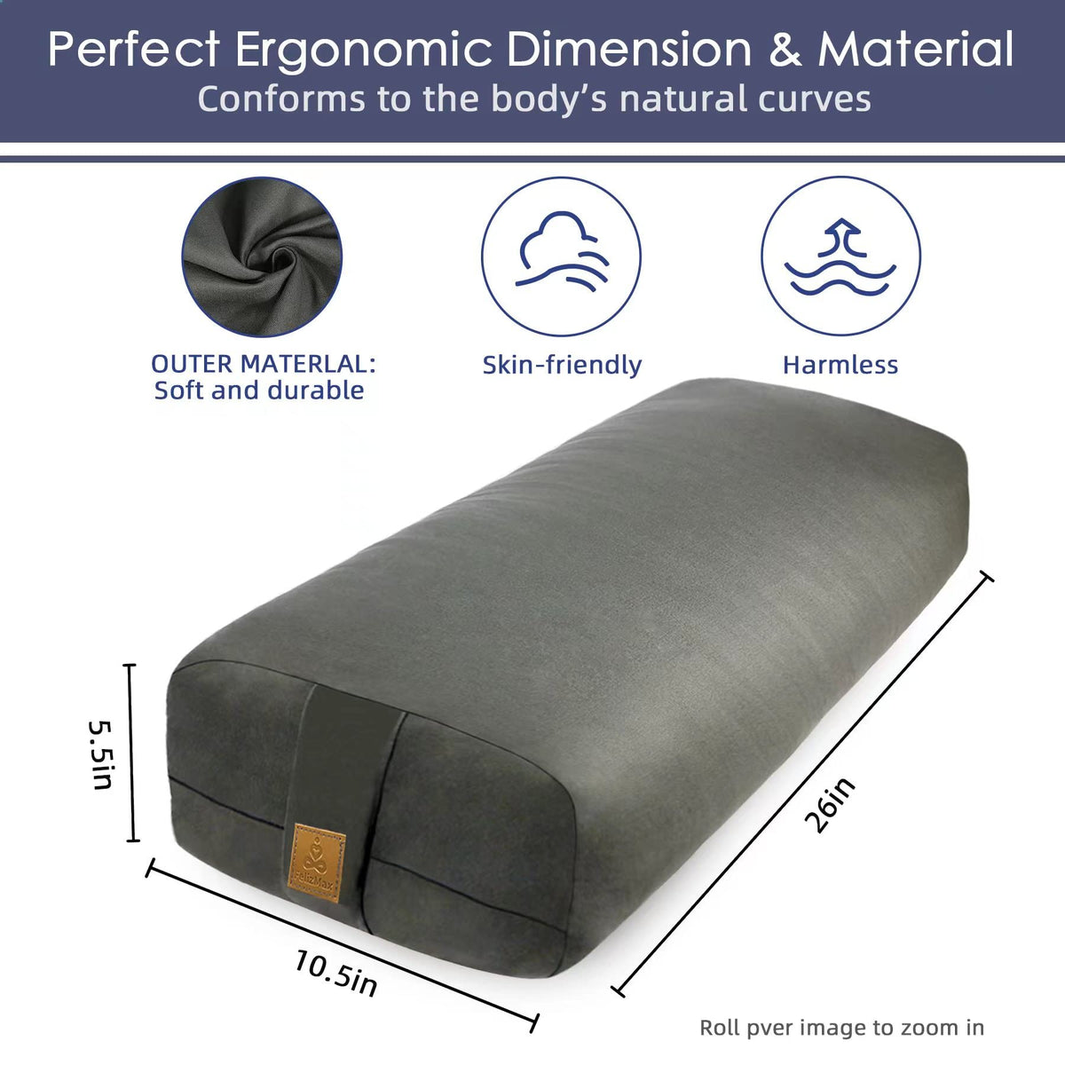 Yoga Bolster Pillow 26x10.5x5.5in Rectangular Meditation Cushion for Massage and Back Support (Green)