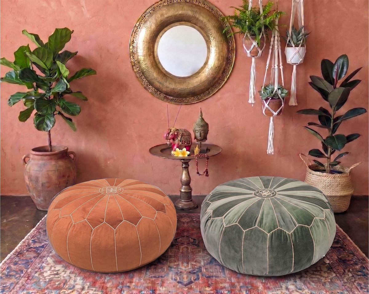 Burnt Orange Moroccan Velvet Floor Pouf (Burnt Orange)