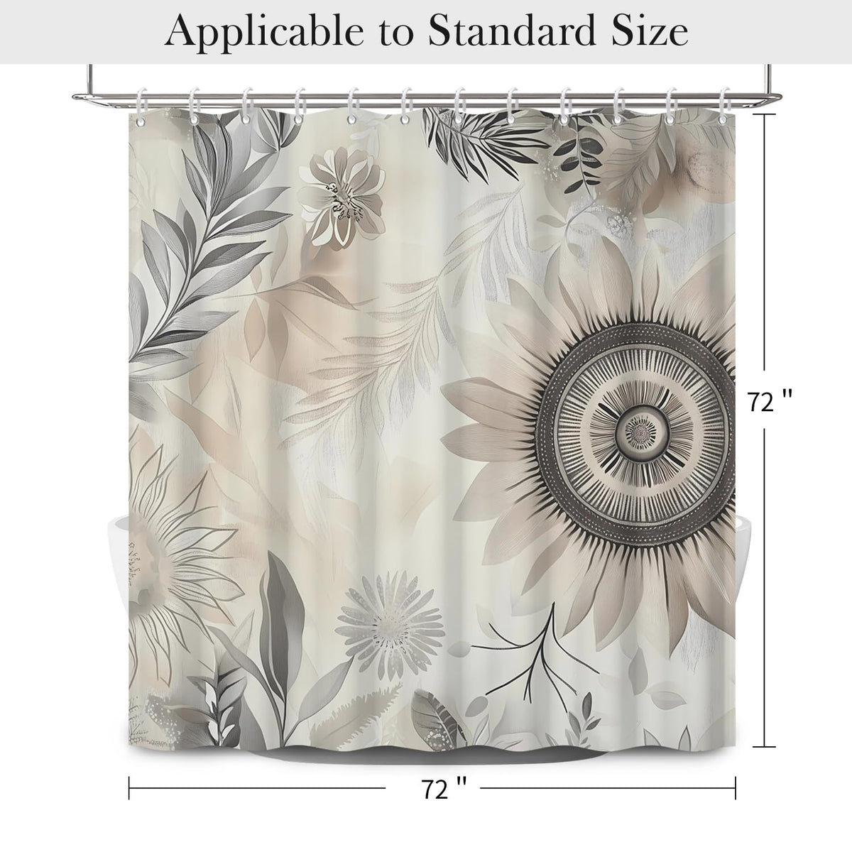 Boho Floral Shower Curtain with Hooks (Boho Flower / 72"W x 72"L (Pack of 1))