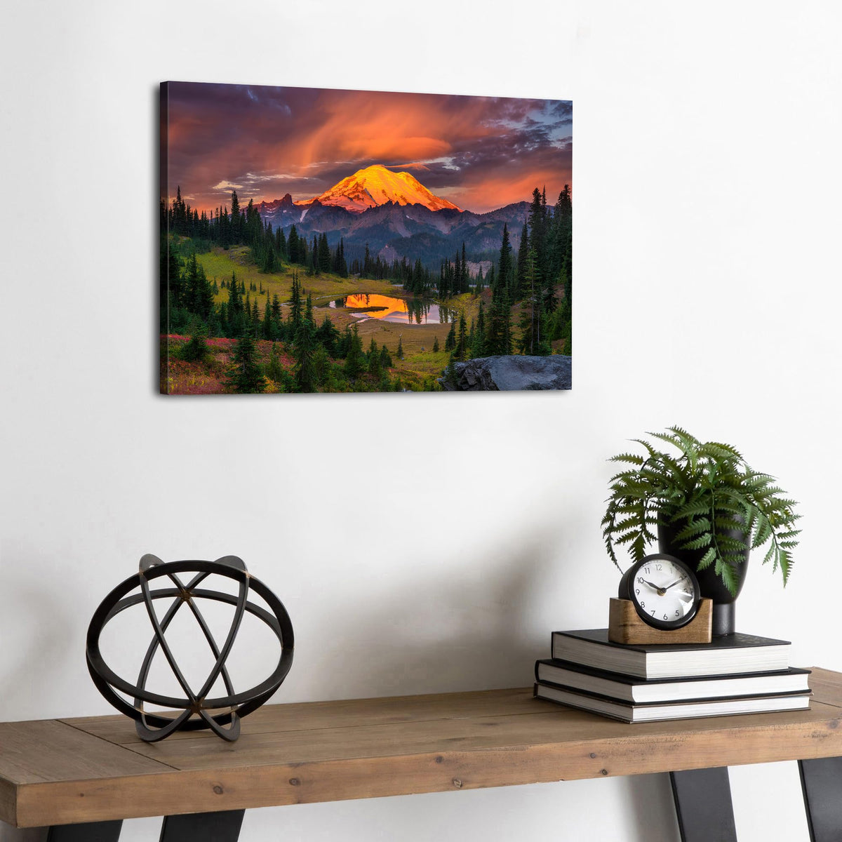 Mount Rainier Wall Art National Park Landscape Canvas Prints Sunset Mountain Forest Lake Nature Photography (16"L x 12"W / Mount Rainier)
