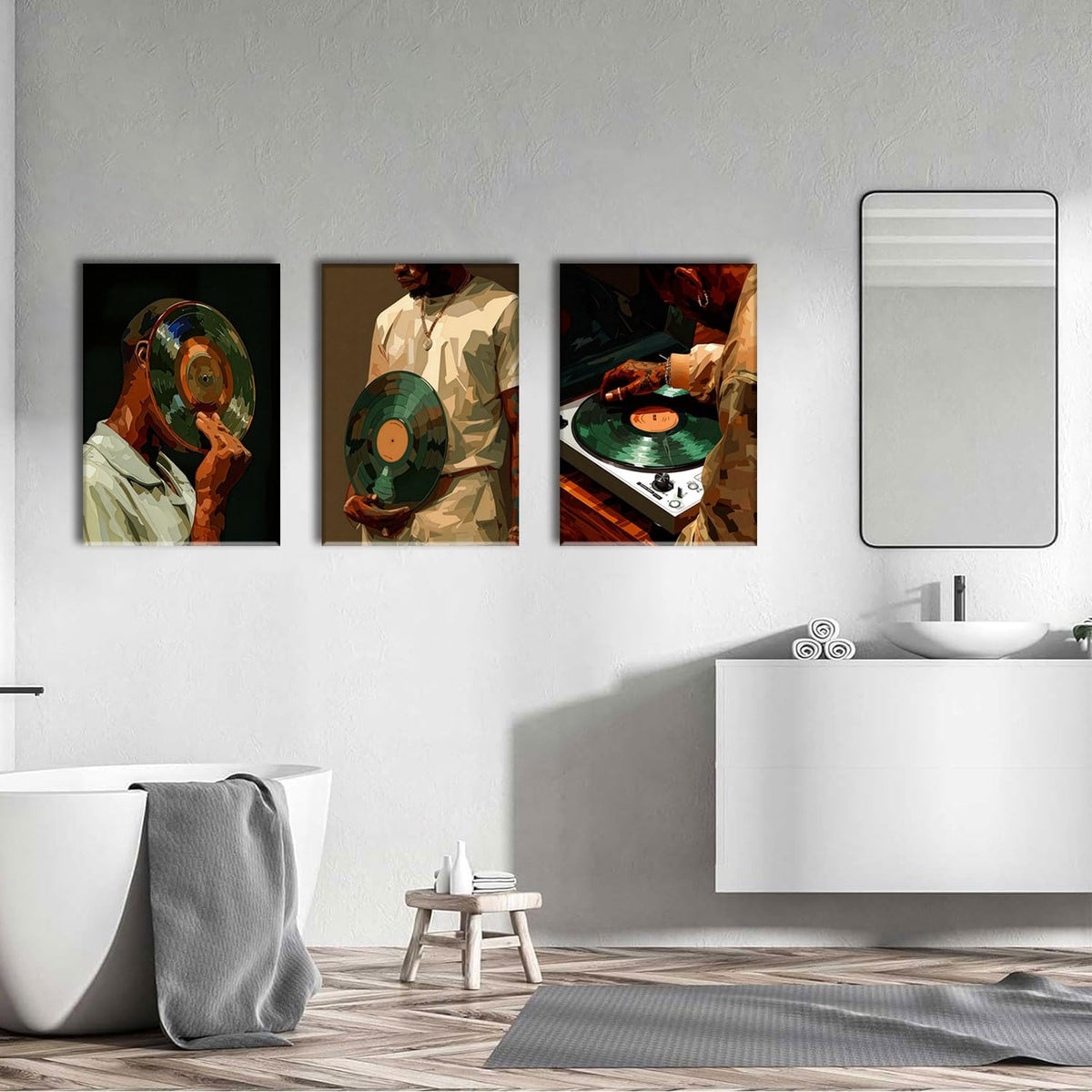 3 Piece African American Wall Art Black Men Wall Decor Fashion Music Pictures Record Canvas Art Music Studio Paintings Modern Trendy Artwork For Living Room Bedroom 16"x24" (Record White / 16x24in)