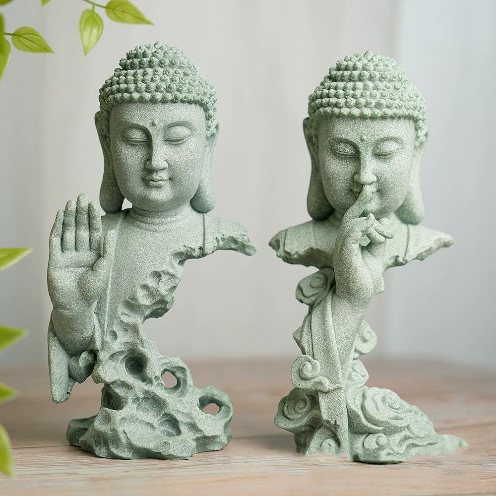 Meditating Buddha Statue Zen Garden Statues Sandstone Thinker Buddha Sculpture Figurine for Fish Tank Aquarium Home Decorations (B)