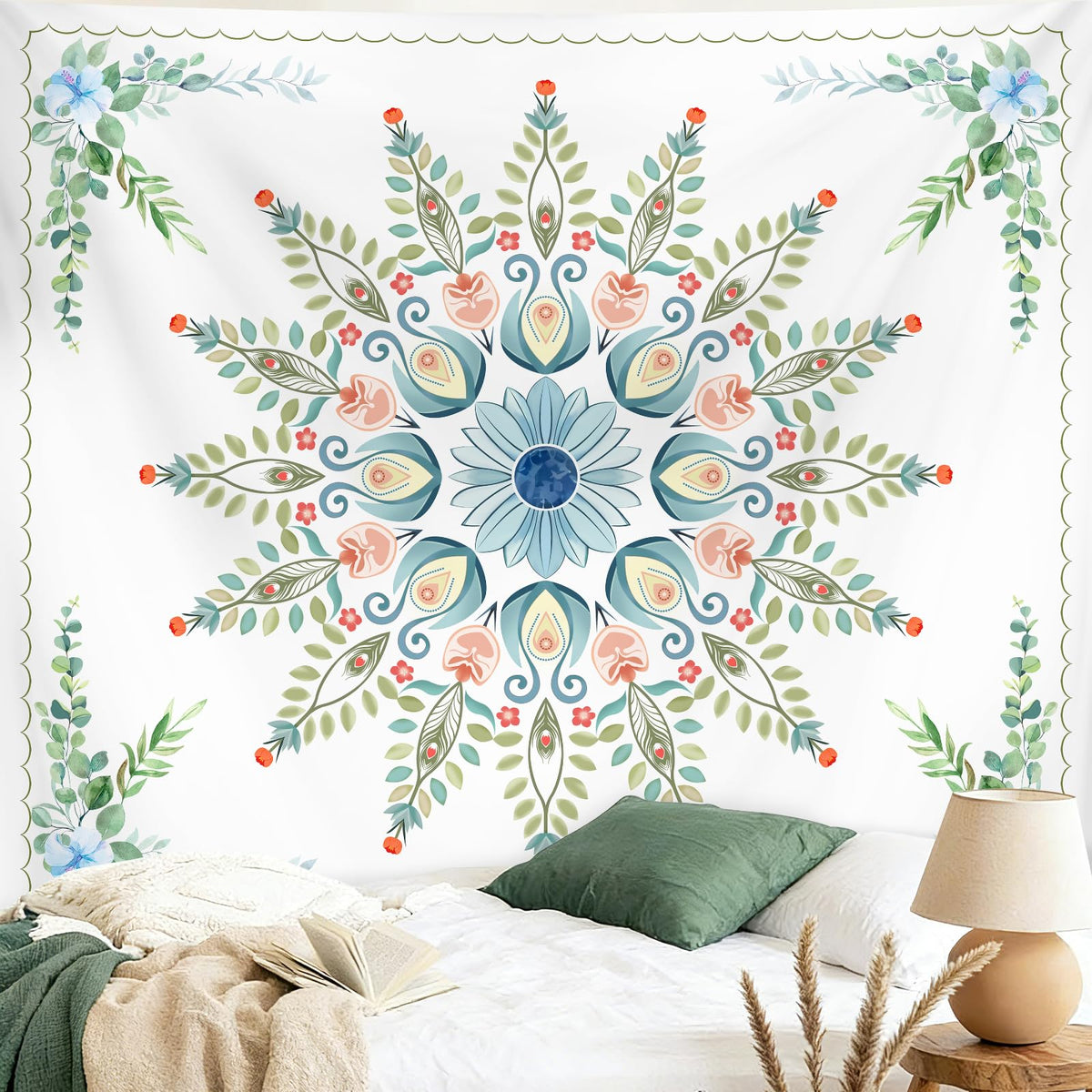 Boho Mandala Tapestry for Bedroom (Blue Mandala Tapestry / 60"L x 51"W)