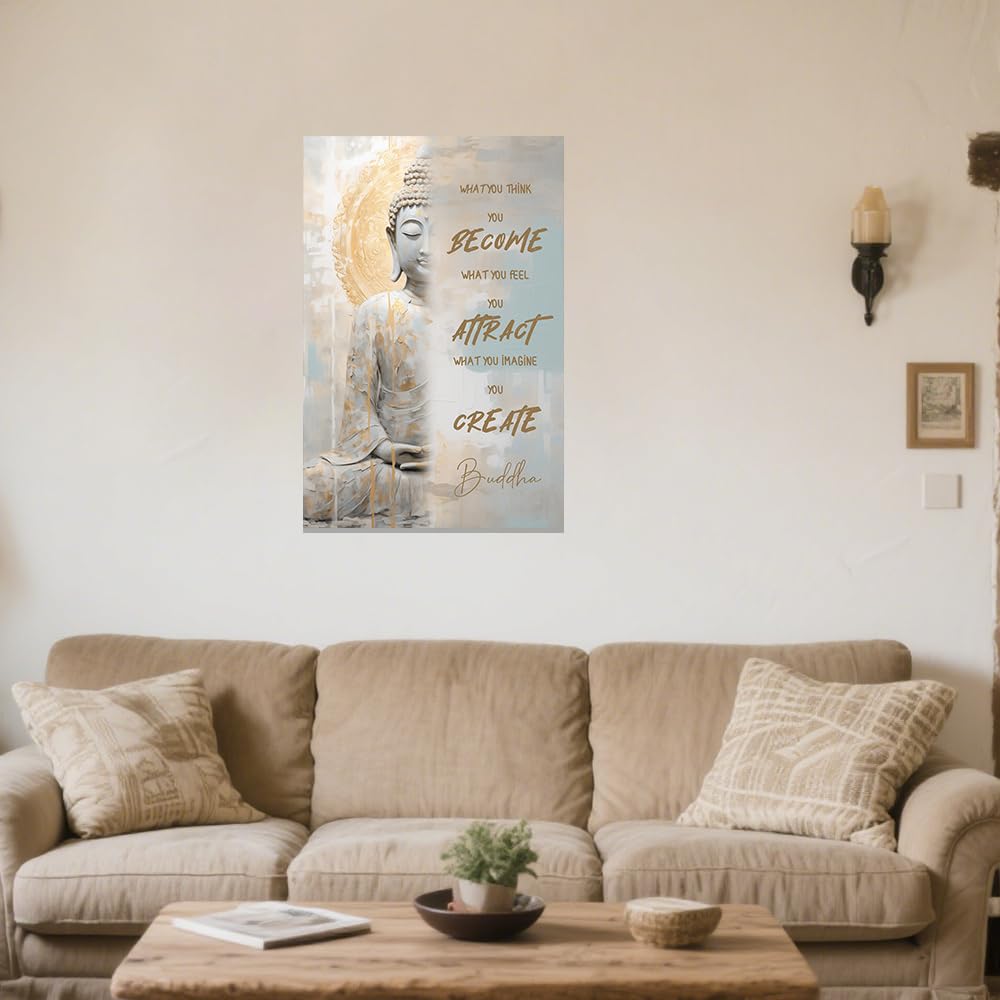 Buddhist Motivational Wall Art Buddha Quotes Canvas Pictures Zen Bathroom Painting Spa Artwork Prints for Yoga Room Office Decor Framed (White / 12" x 18")