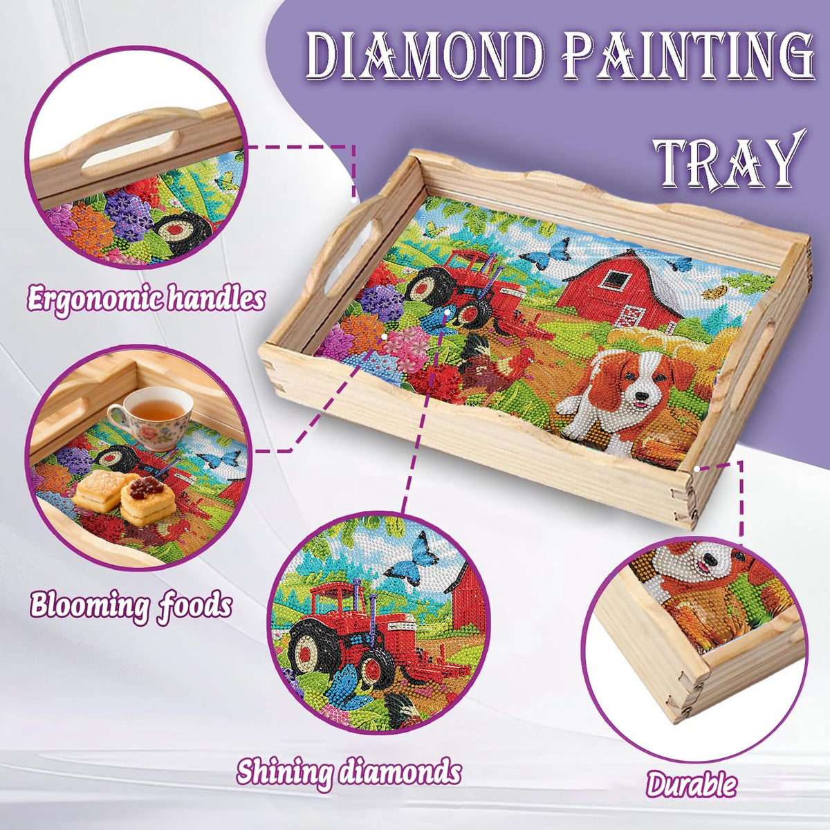 Diamond Art Kits for Adults Wooden Serving Trays with Handles (D Farmhouse CB NEW)