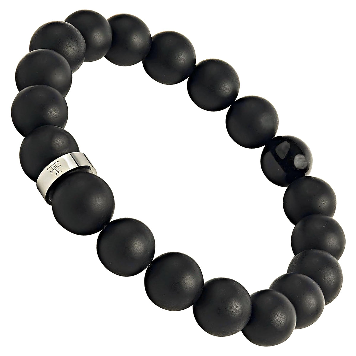 Andalus Men's Matte Black Solid Onyx Beaded Bracelet (10mm Silver / Large)