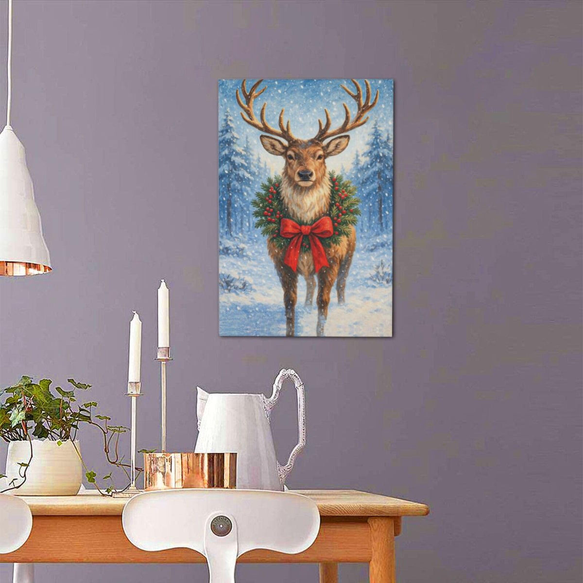 Christmas Reindeer Wall Art Winter Animal Canvas Wall Decor Pictures Paintings Prints Artwork Framed Decorations For Bathroom Bedroom Living Room Office Gifts 16" x 24" (Deer / 24"L x 16"W)