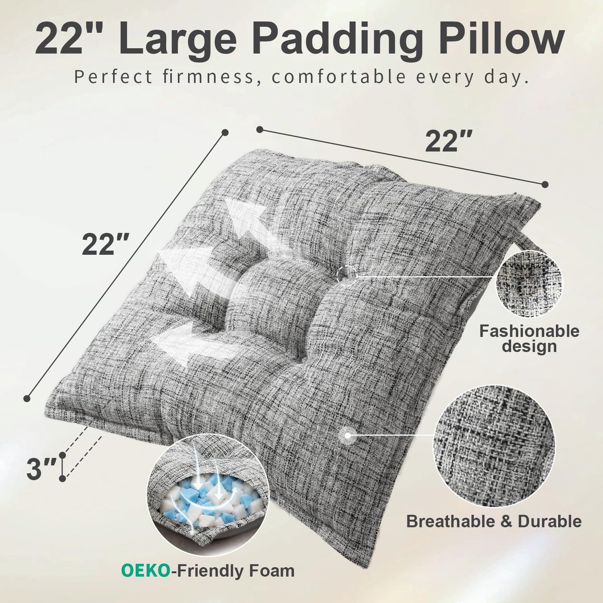 SINSOSSO Large Floor Pillow 22" (White-gray)