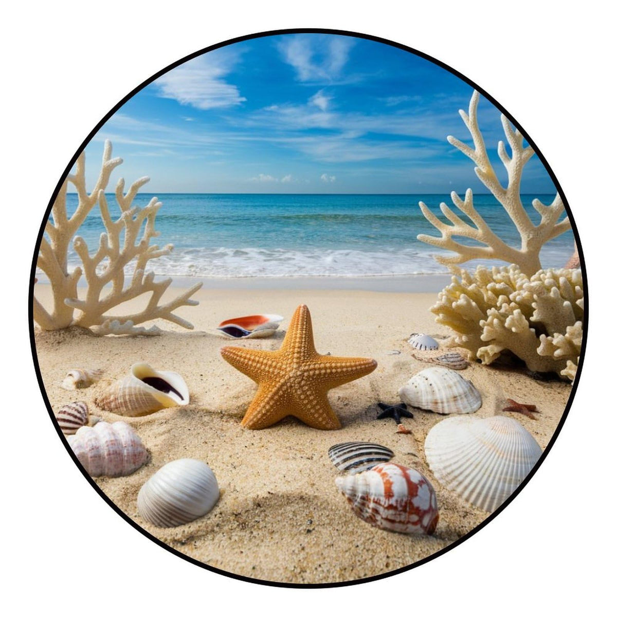 Round Area Rugs 4 FT Washable Non Slip Circle Rug (Seawater Beach Shells / 4' (Round))