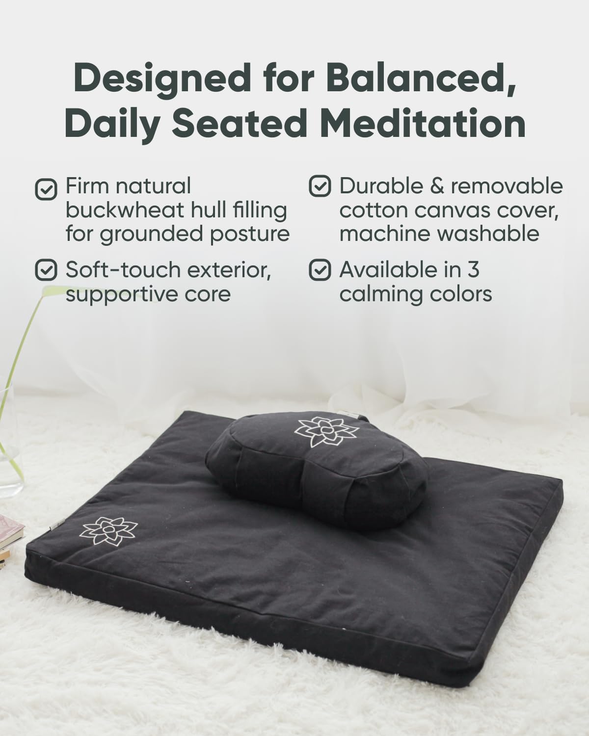 Mindful & Modern Large Meditation Cushion (Crescent - Black)