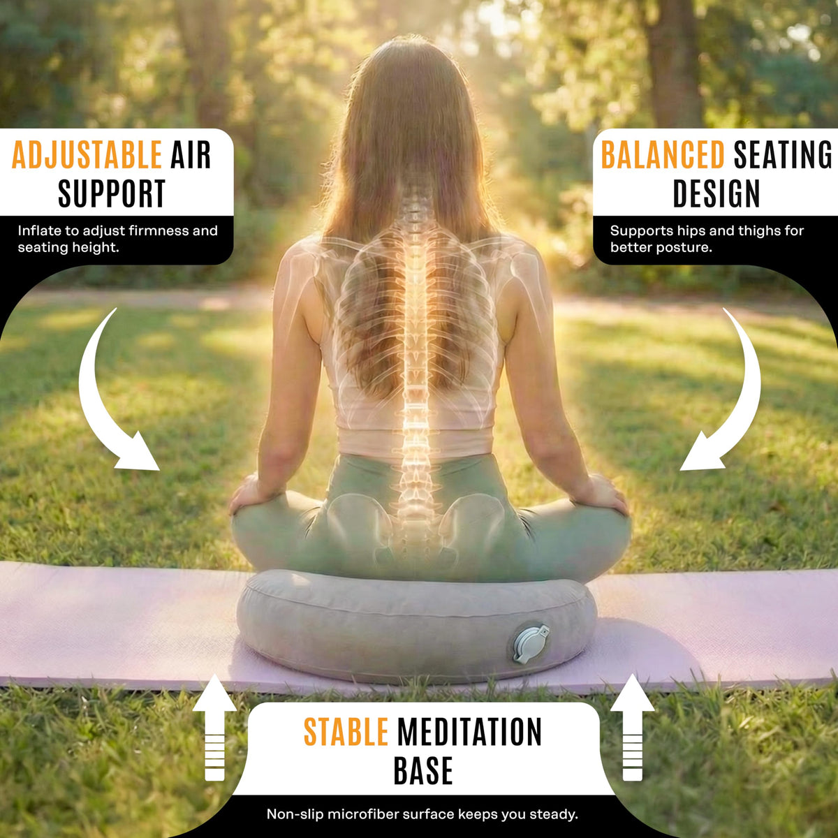 Air Meditator Inflatable Meditation Cushion and Travel Pillow (Grey(round))