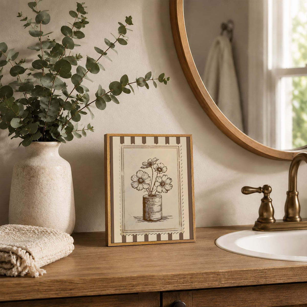 Framed Funny Western Bathroom Wall Art (Toilet paper wildflowers / 8"L x 10"W)
