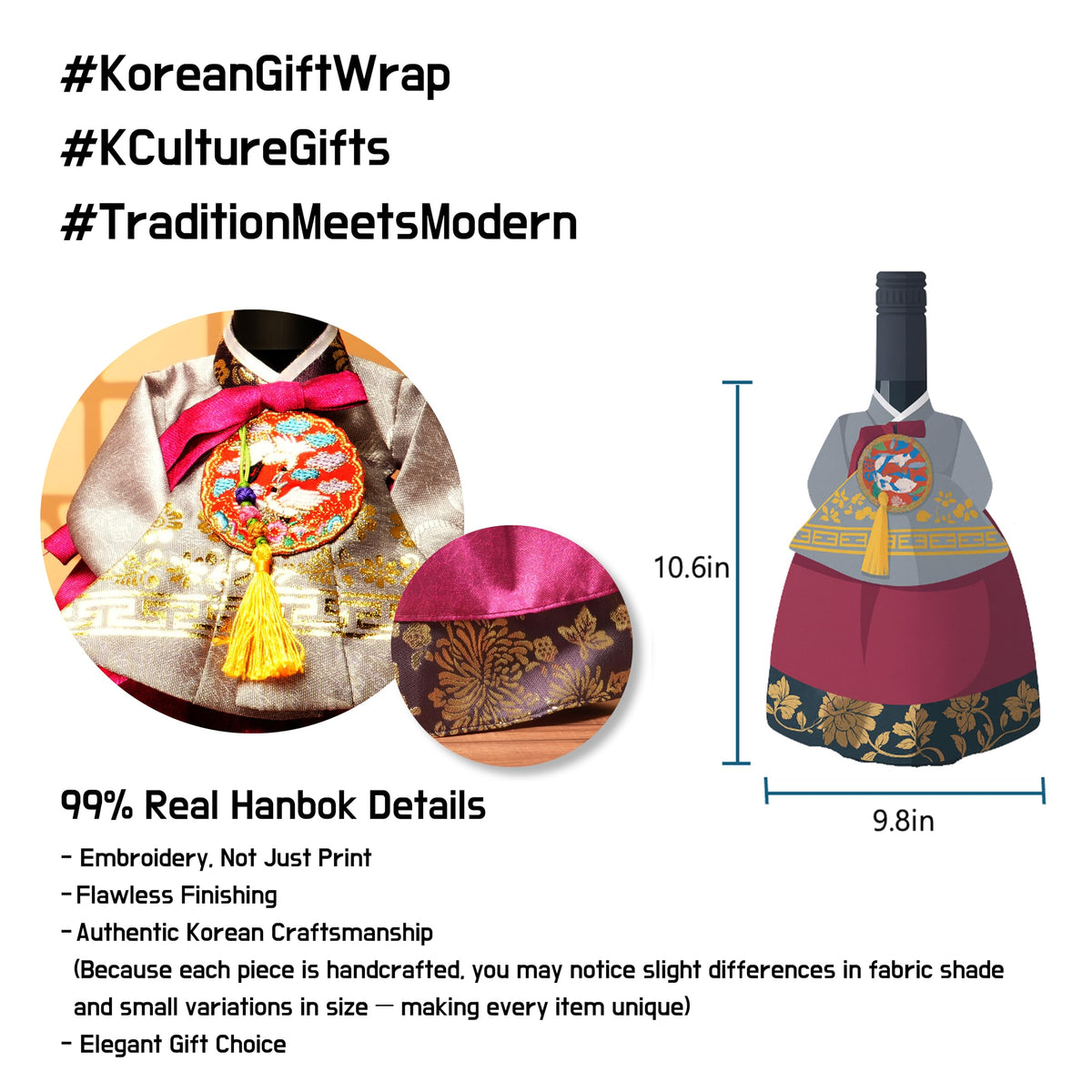 Korean Hanbok Wine Bottle Cover Gift (Queen/Navy)