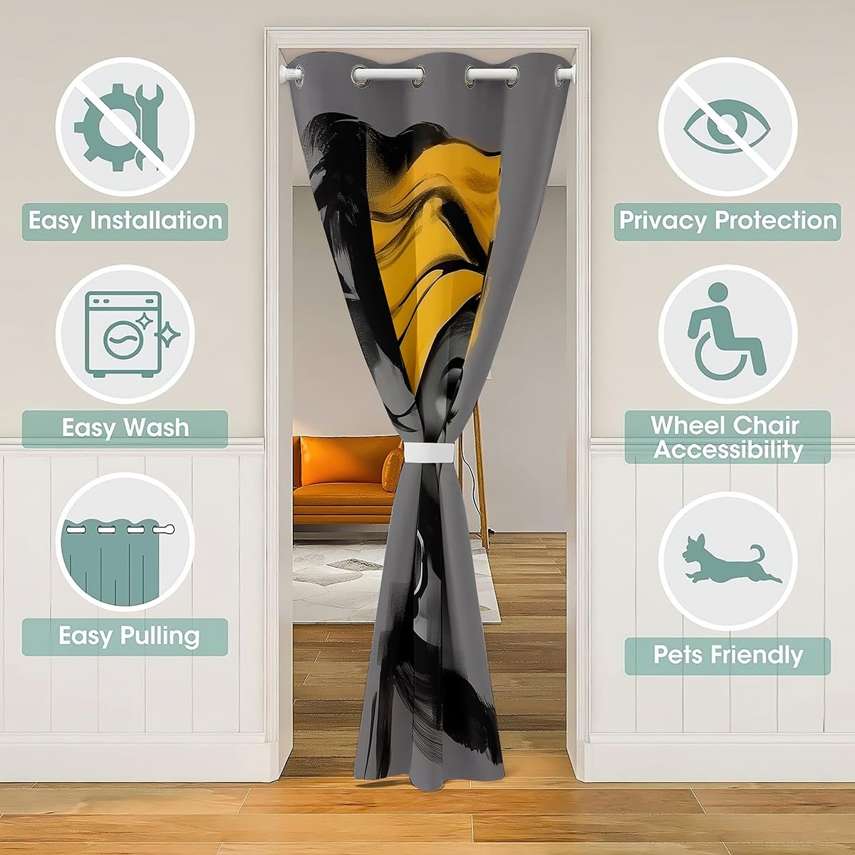 Black Women Door Curtain for Doorway Privacy 42x80 Inch 1 Panel African American Woman Closet Cover Teens Yellow Abstract Room Divider Curtain Breathable Soft Lightweight Modern Room Decor (Grey and Yellow / 42"W x 80"L (Pack of 1))