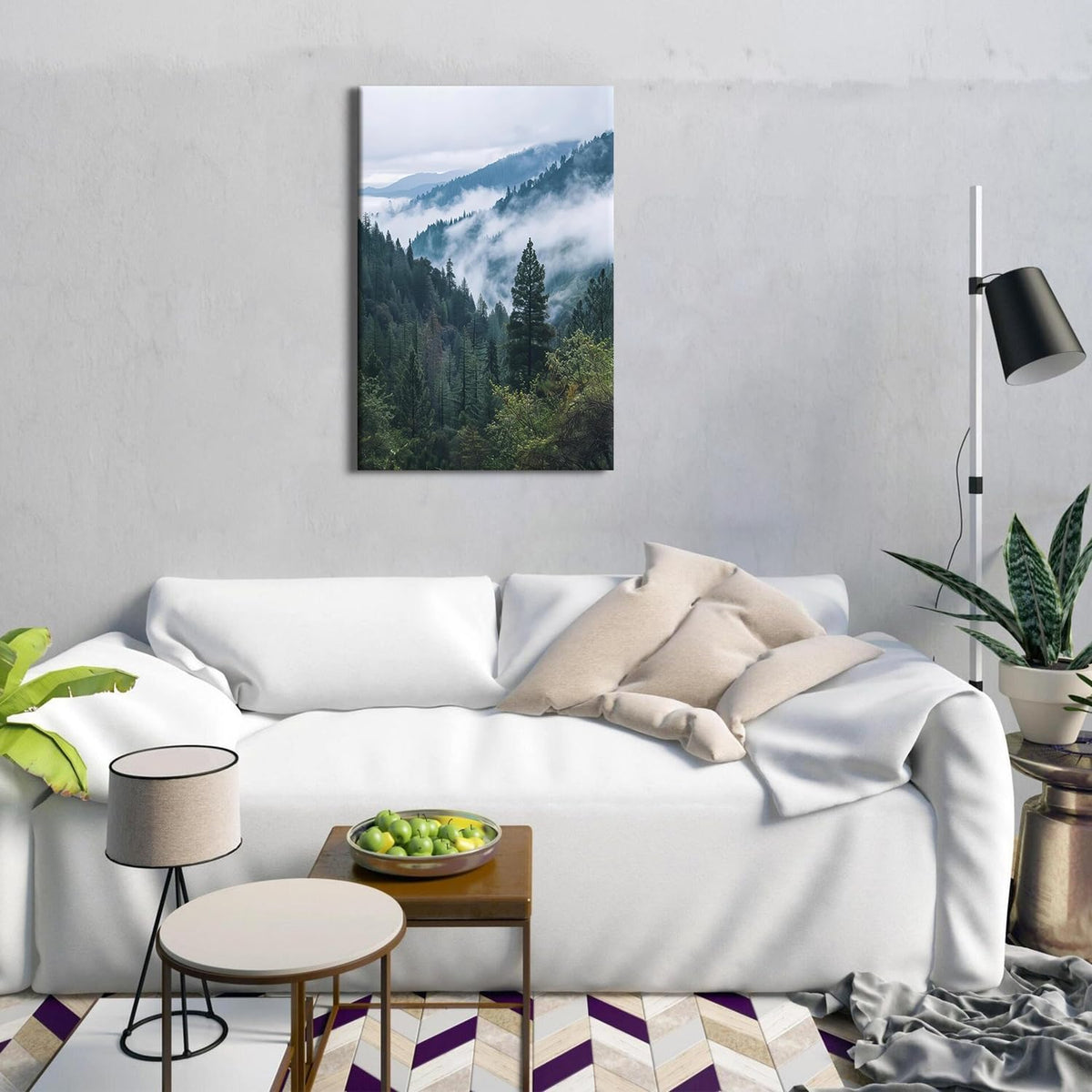 Green Forest Canvas Wall Art Great Smoky Mountain Landscape Picture Decor Misty Trees Painting Poster Modern Nature Scenery Photo Prints Artwork for Living Room Bathroom Home Decorations 16x24” (16"L x 24"W / ZRFJ07)