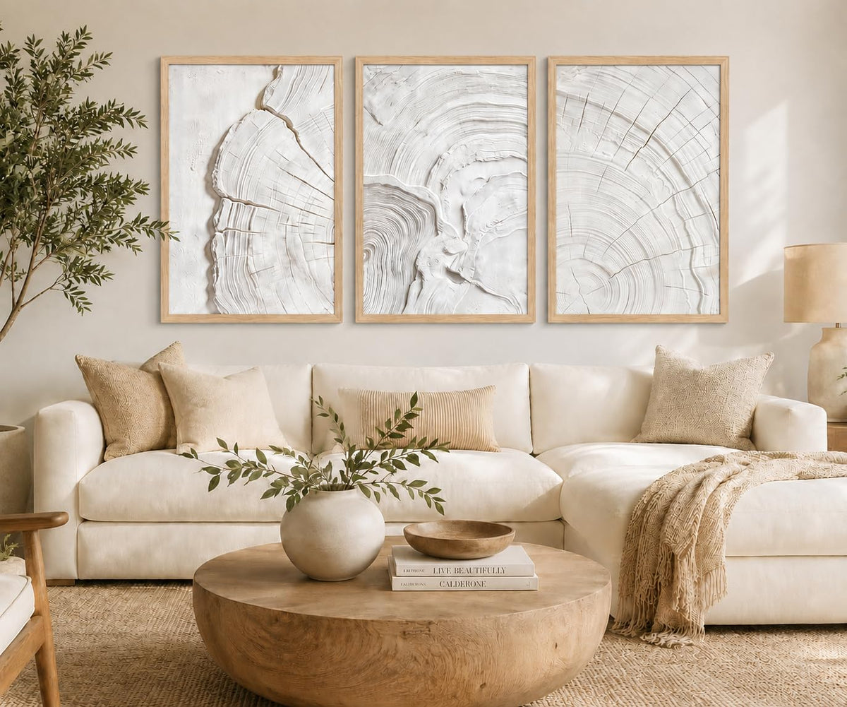 Abstract White Tree Ring Wall Art (Tree Ring / 12 X 16 Inches)