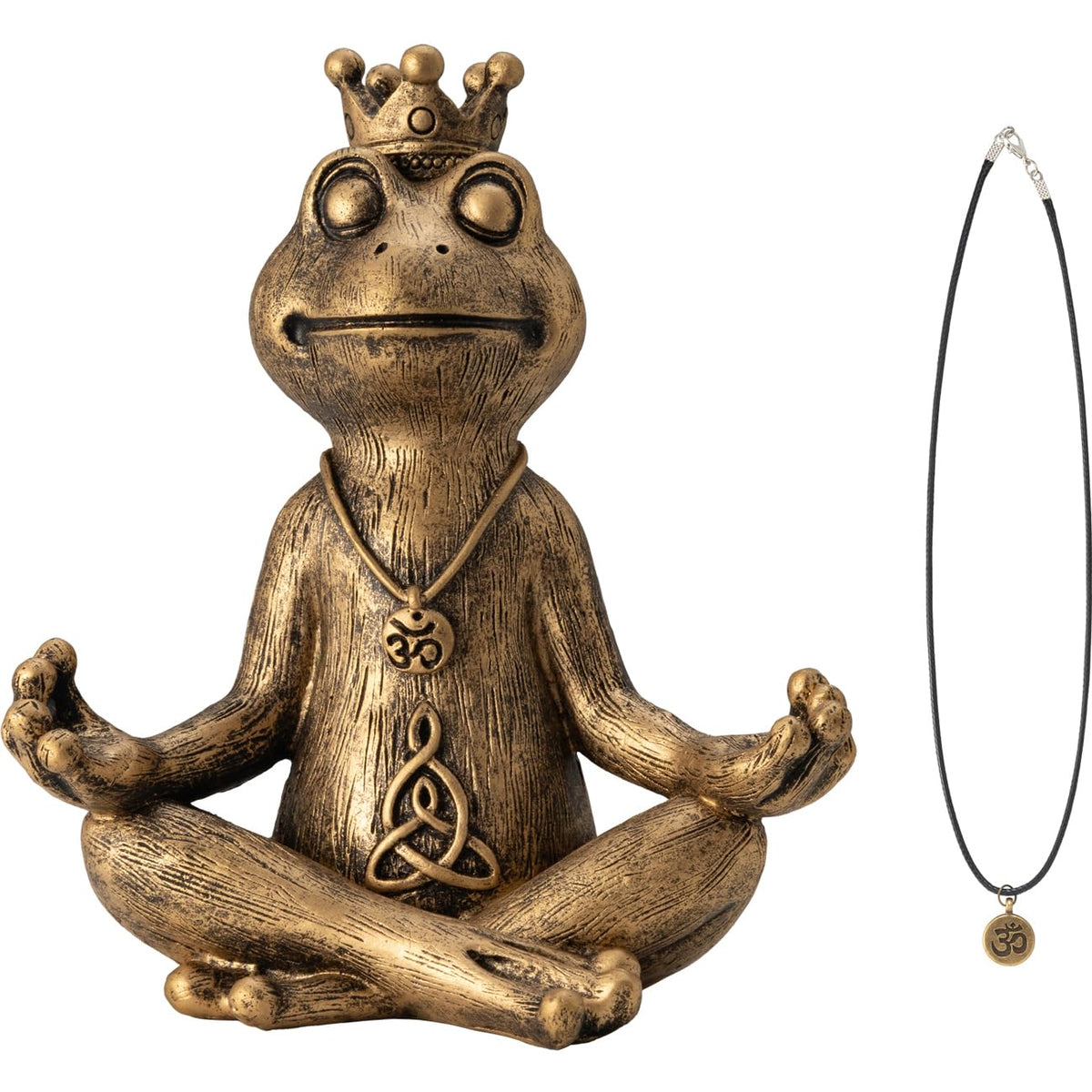 Meditating Zen Frog Statue Decor with Bonus Om Necklace (Gold)